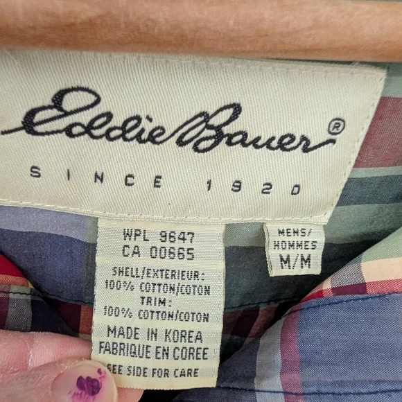 Vintage Eddie Bauer Plaid Hooded Quarter Zip Windbreaker Jacket In Green/Navy - Picture 6 of 6